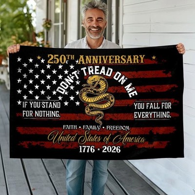 USA 250th Anniversary House Flag Dont Tread On Me Patriotic Design1