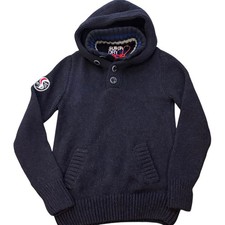 Superdry Frontier Hooded Henley Jumper Sweater Large Navy Chunky Heavyweight