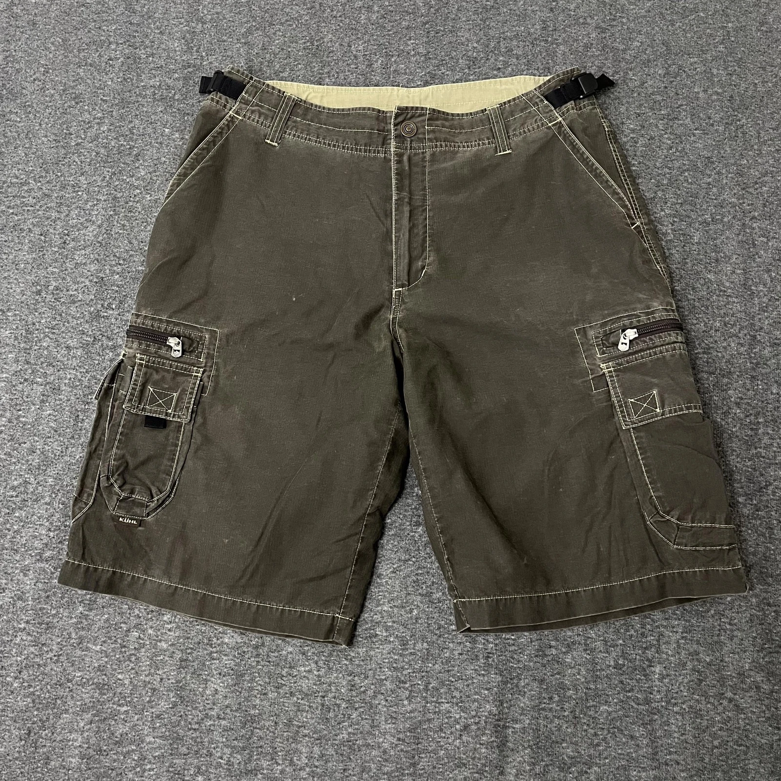 Kuhl Cargo Shorts Mens 36 Green Hiking Outdoor Trail Adjustable Waist Pockets