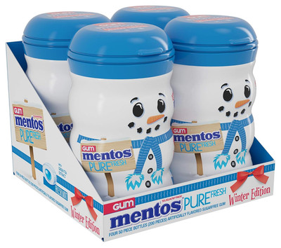 Sugar-Free Chewing Gum, Fresh Mint Flavor, Winter Edition Snowman Bottle, Holida