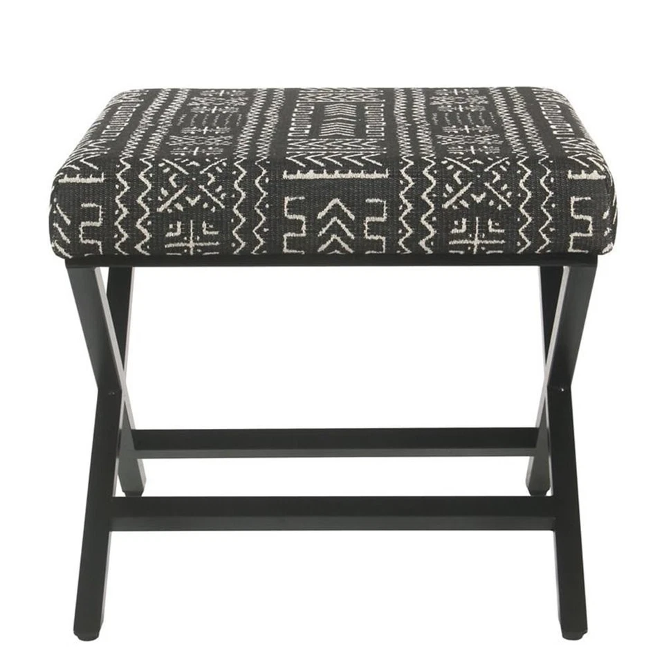 HomePop Modern Metal and Fabric Ottoman with Cushioned Top in Onyx - Image 2 of 4