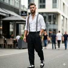 LOT X4 LNWOT Black White Striped Stretch Clip Mens Suspenders Adjustable Braces