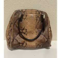 Coach Brown Snake Print Satchel Top Handle Bag Charm Gold Hardware Designer