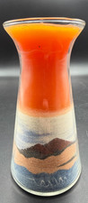 Vtg Folk Sand Art Sculpture Glass Bottle Mountain Landscape Desert w/Candle NOS
