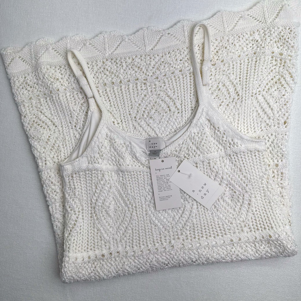 White Crochet Lace Midi Dress Boho Cottagecore Festival Graduation Summer NWT S