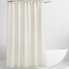 Natural Linen Shower Curtain for Bathroom - Linen Blend Button Hole Semi Sheer L