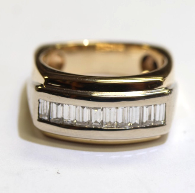 14k white yellow gold Natural .50ct diamond ring band 10.8g Baguette Channel set