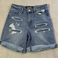 Indigo Rein Denim Jean Shorts Juniors 3 Blue Cuffed Hem Mid Rise Distressed