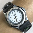 Vintage Timex Indiglo Men Travel Compass Rubber Band Quartz Analog Watch 7 3/4"