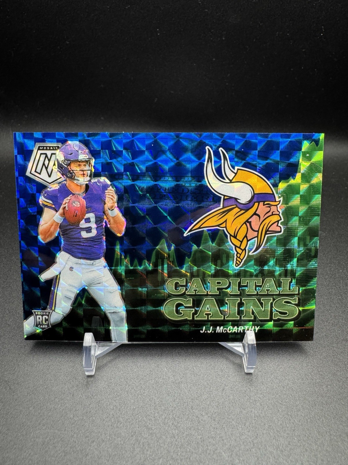 2024 Mosaic Capital Gains Blue #15 JJ McCarthy RC Rookie #/99 🔥