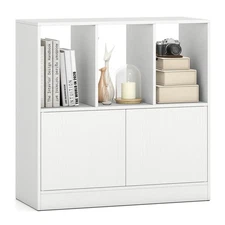 Cube Bookcase with Doors, Open Compartments & Cabinet, Modern Display Shelf