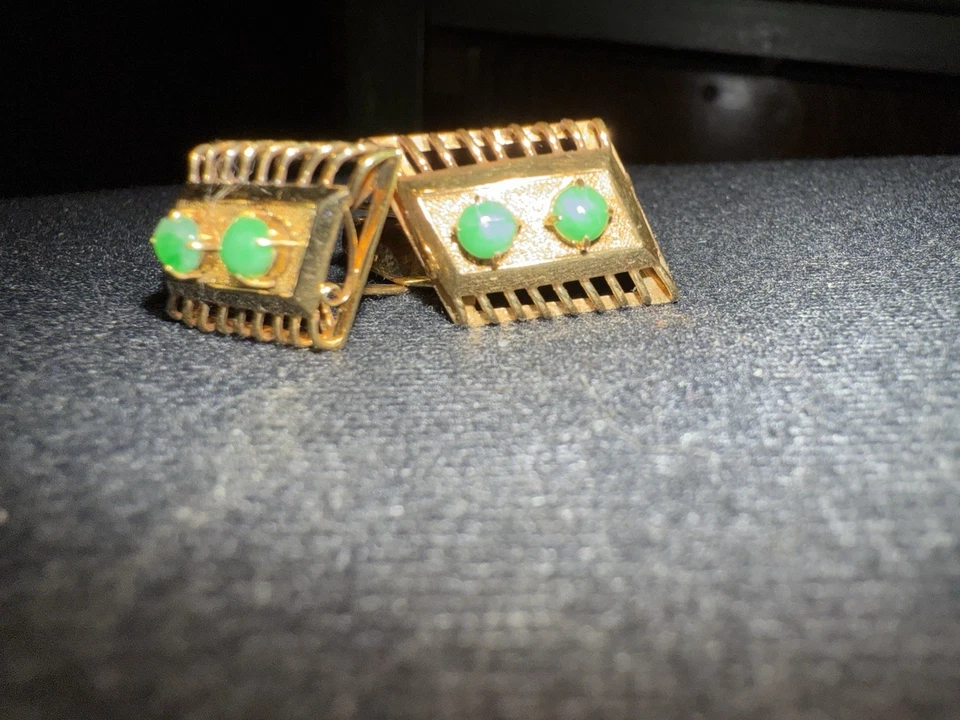 Gemelos Art Deco oro amarillo 14k y jadeíta jade verde 8,1 gramos Foto 3 de 4
