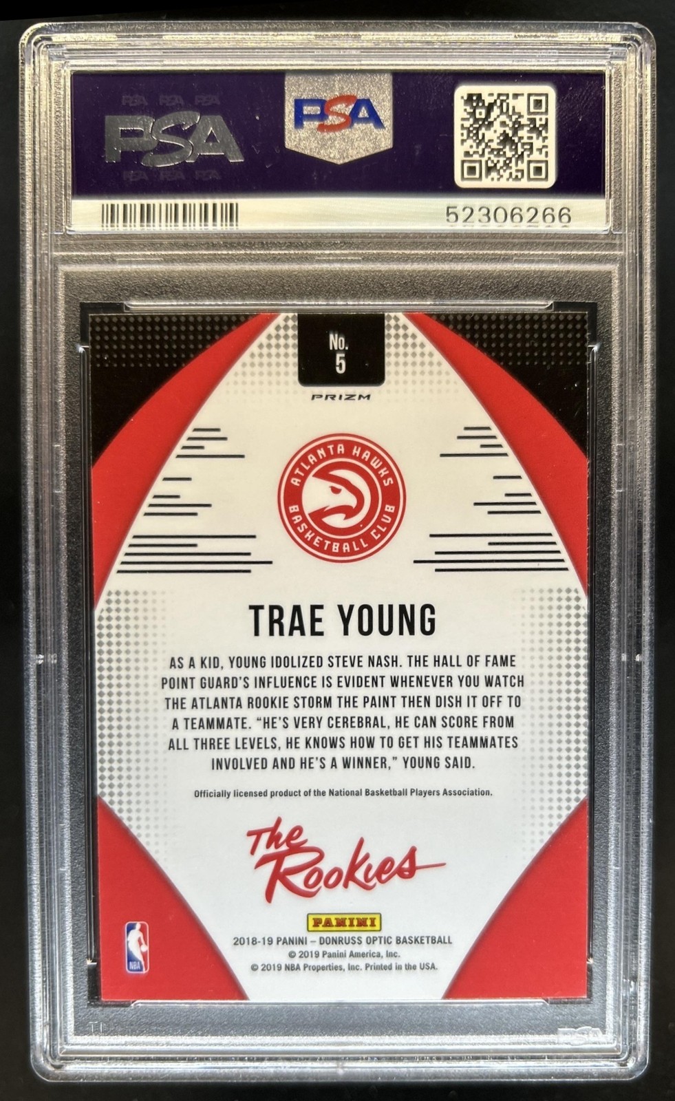 2018-19 Panini Donruss Optic Trae Young The Rookies Fast Break Holo RC #5 PSA 10 view 2