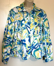 Coldwater Creek Jacket Size XL White Green Blue Turquoise Aqua Yellow