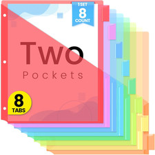 Binder Dividers 3 Ring 8 Tabs with Pockets Letter Size Red Insertable 8 Count