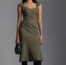 ANTHROPOLOGIE dark green Cecily sweetheart fit and flare midi dress sz M