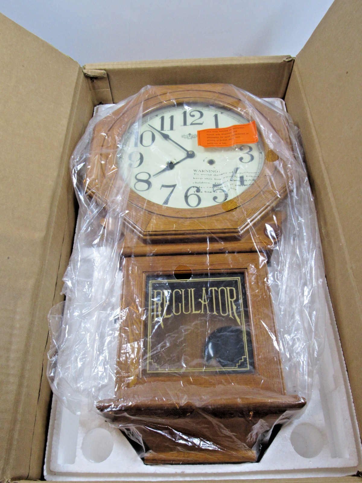 New In Box Vintage D&A D A Regulator Oak Wall Clock with Pendulum