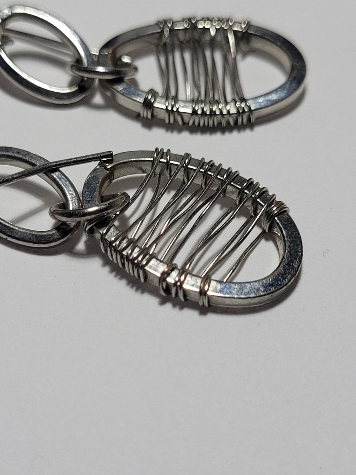 Silvertone Wire Wrap Oval Dangle Hook Statement E… - image 7
