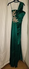 Long Asymmetric One Sholder Satin Emerald Green Mermaid Gown With Floral Rhine