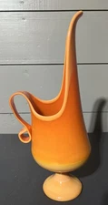 Vtg MCM L E Smith Glass Bittersweet Orange Slag 13.5” Candle/Pitcher Vase Glows