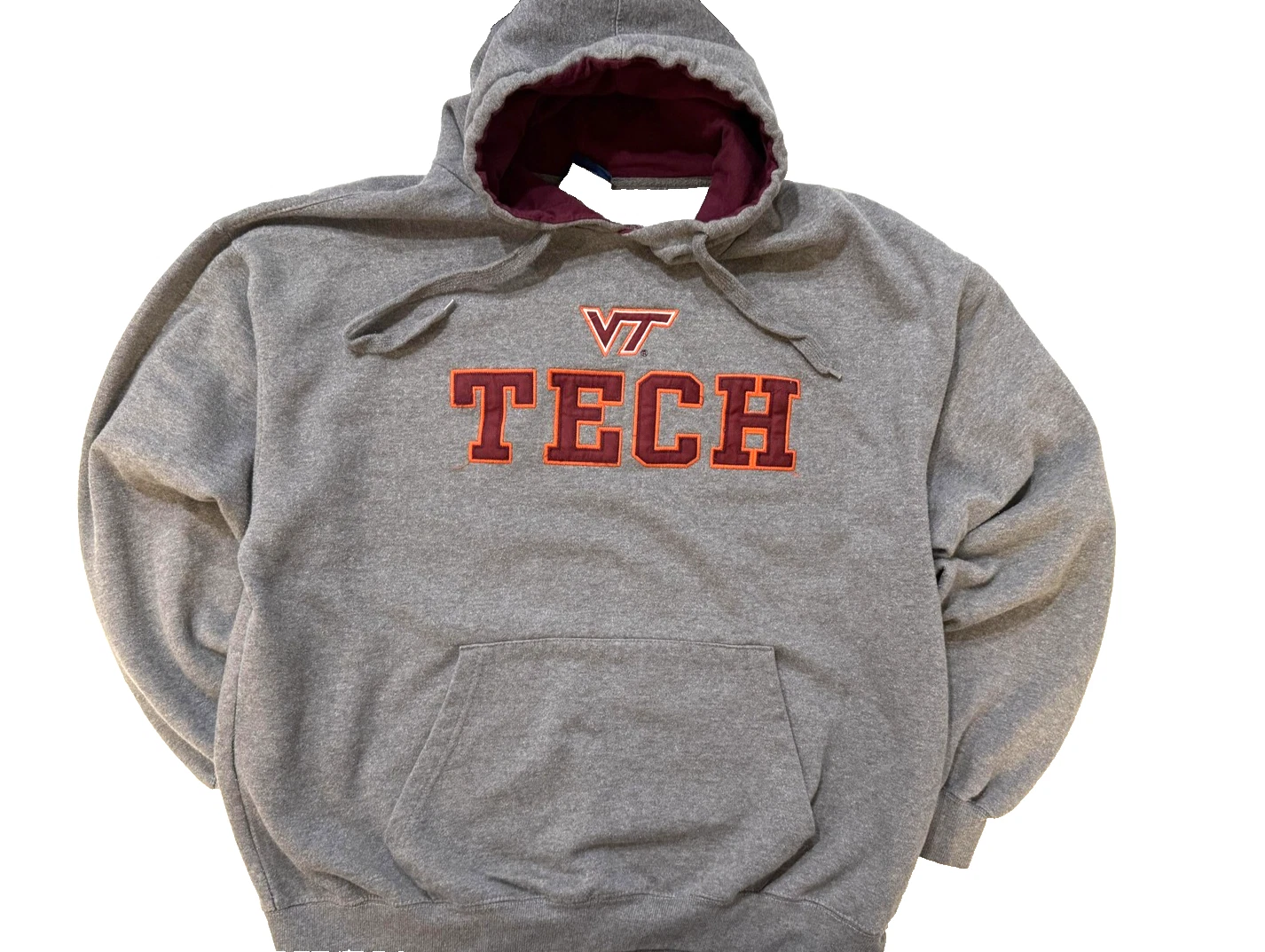 Virginia Tech Hokies Hoodie Mens XL Gray Maroon NCAA Football Pullover Y2K