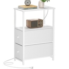Small Narrow End Table with Charging Station, Side Table with Outlets, Nights...