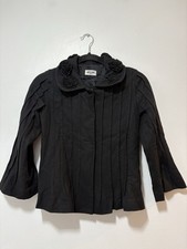 Moschino Jeans Sz 2 Black Wool Jacket Blazer Flower Rosette Snap Pintuck Whimsy