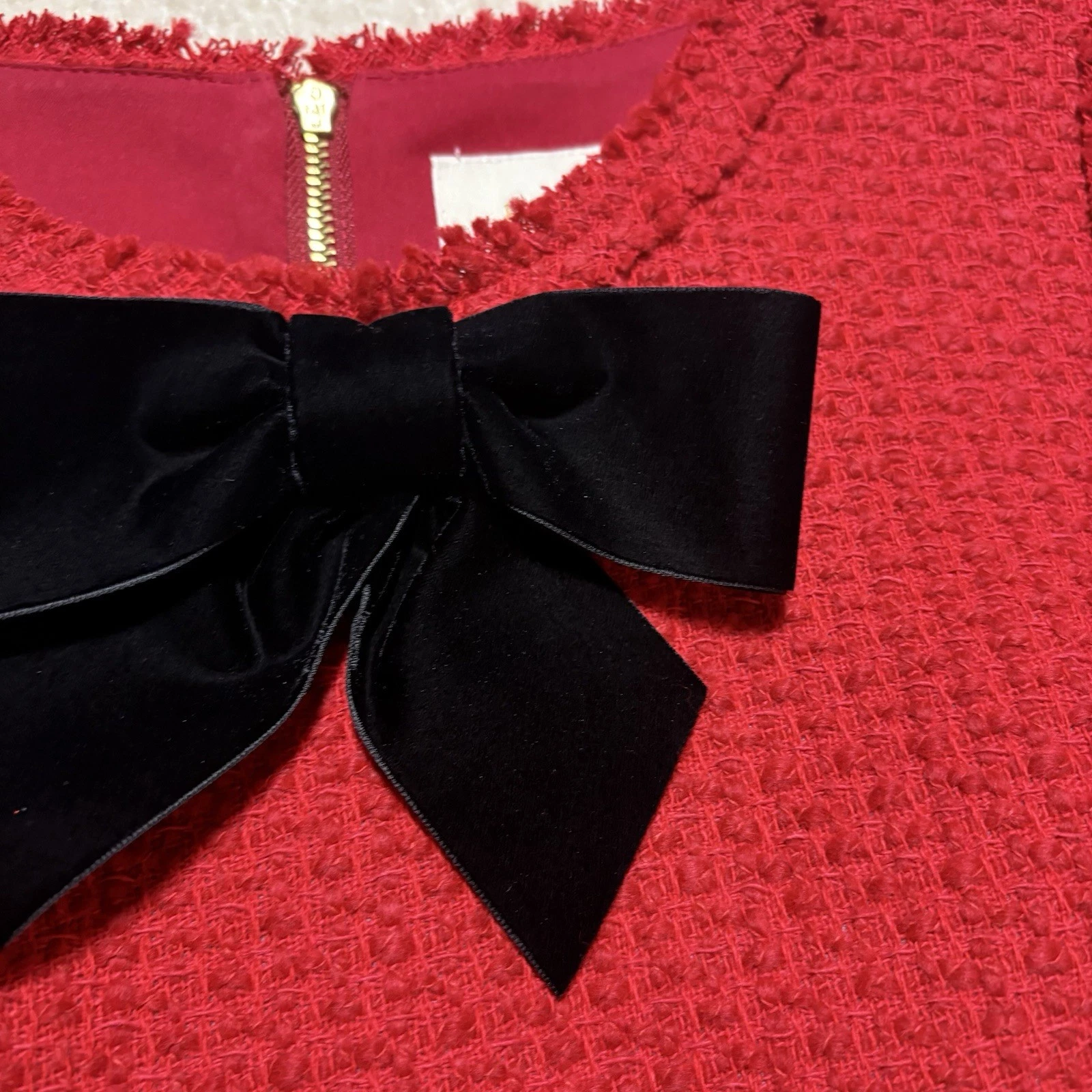 Abito rosso Kate Spade in tweed con fiocco taglia 8 Holiday