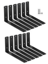 12 Pack - L 11" x H 6" x W1.5, 5mm Thick Black L Shelf Bracket, Iron Shelf Br...