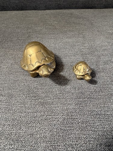 Solid Brass Vintage Turtles Parent And Child Mom And Baby, Dad And Baby Set 2