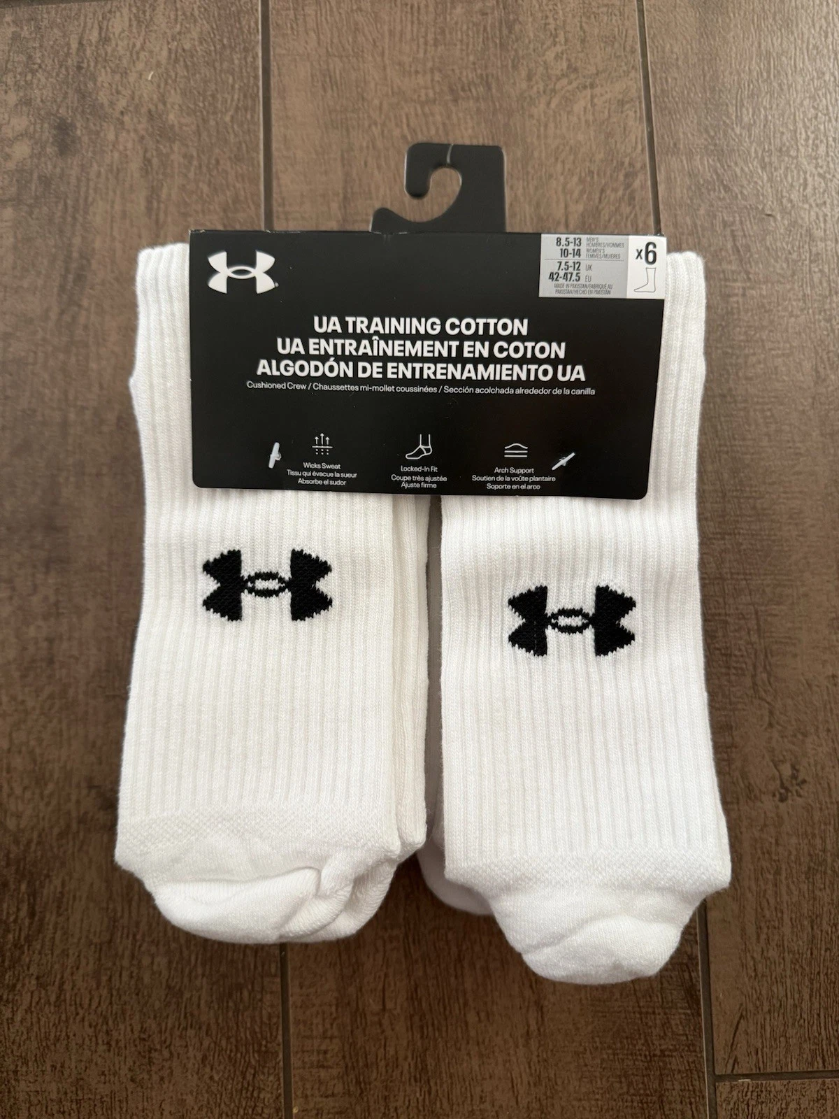 Under Armour UA Training Cotton Crew Socks White 6 Pack 1386315 Size Large