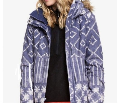 ROXY Womens Ski Jacket Blue White Snowflake Dry Flight 10K Size Small #ML2
