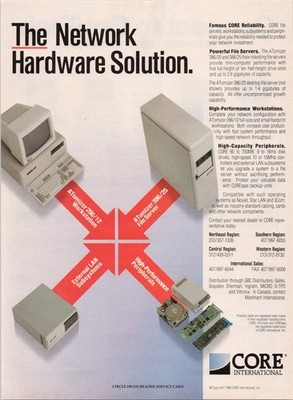 CORE INTERNATIONAL Vintage 1989 Computer Network Hardware Magazine Print Ad