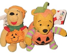 Disney Store Winnie The Pooh Halloween Pumpkin Plush Set 2 NWT Mini Bean Bag 8"