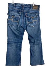Silver Jeans Mens 35x27 Blue Stretch Denim Gordie Bootcut Flap Pockets