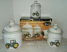 Vintage John Deere Tractor 3 Piece Kitchen Canister Set by Gibson - 9" 8" 6.5&rdquo;