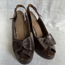 Vtg Garolini Women s Heels Shoes Peek Toe Sling Back Brown Leather Bows