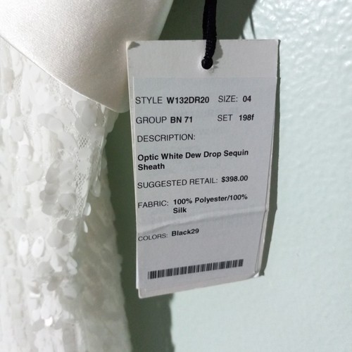 W by Worth Sequins Dress size 4, NEW! White Silk Trim Wedding Party Classic - Picture 6 of 14