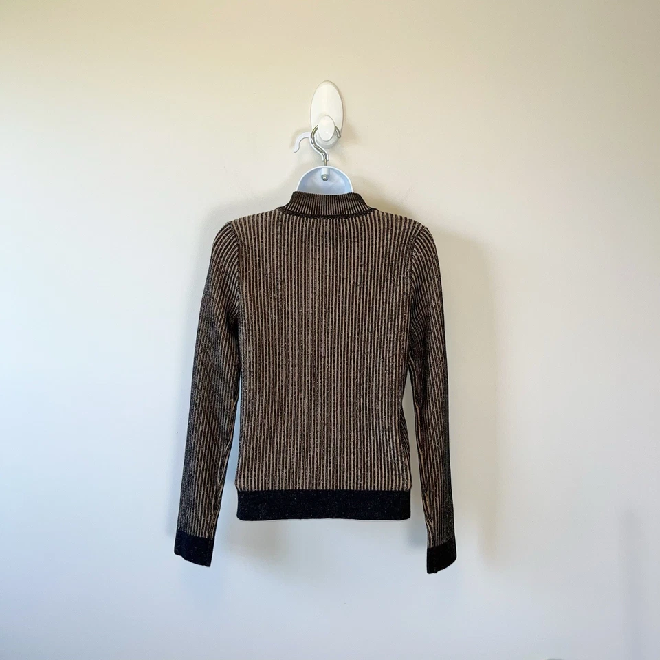 Suéter DKNY Para Mujer Acanalado Cuarto Cremallera Marrón Tostado Grunge Boho Y2K Talla Pequeña Foto 2 de 4