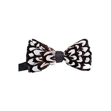 Pre-Tied Peacock Bow Tie Natural Feathers Bowtie Adjustable Length Necktie C