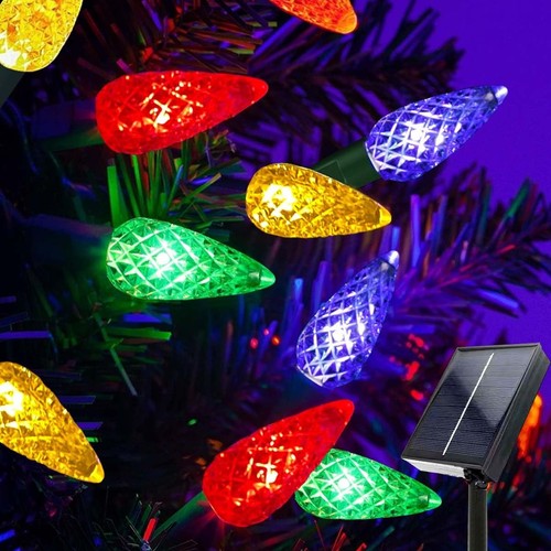 Solar Christmas Lights Outdoor C6 Strawberry String Lights, 100 LED Multicolo...