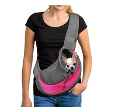 YUDODO Small Pet Dog Sling Carrier Breathable Mesh Travel Safe Sling Bag Pink
