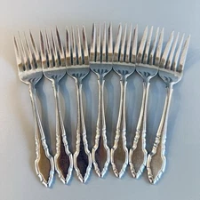 7 Stainless Flatware SALAD FORKS Solid Heavy Fork Set of 7 International Vtg