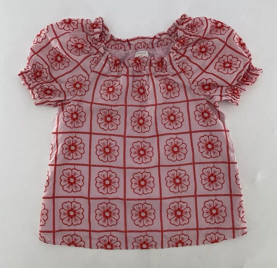 Crewcuts Girls Pink & Red Floral Embroidered Puff Sleeve Lined Blouse Size XL - Image 3 of 4