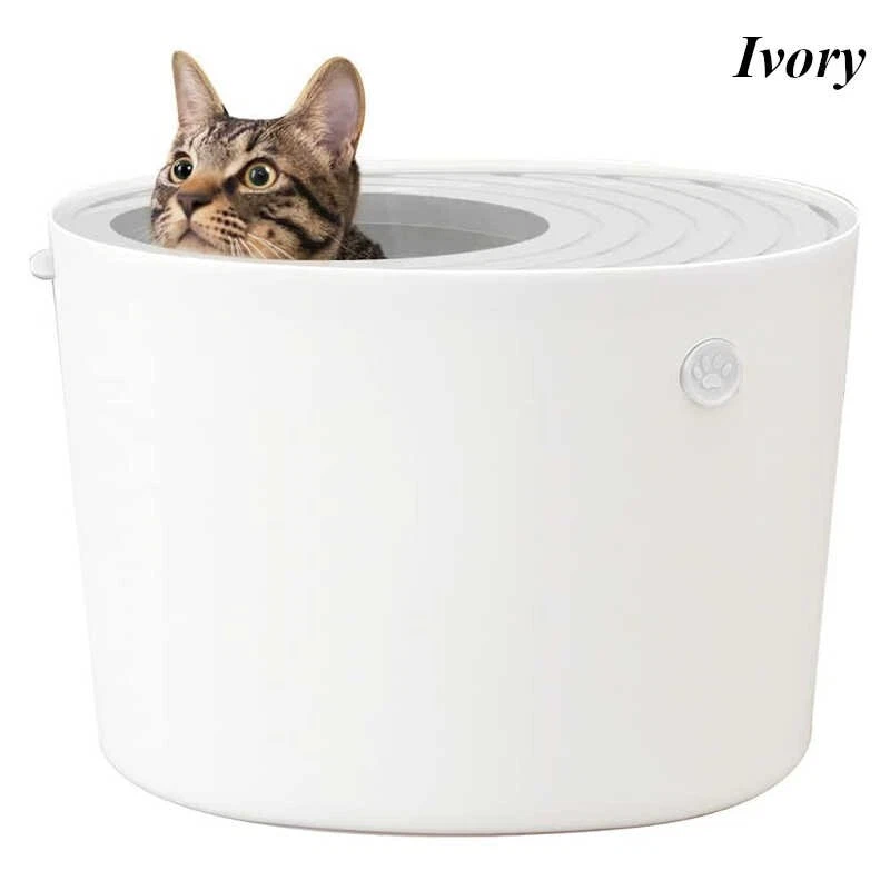 IRIS USA Large Round Top Entry Cat Litter Box, Dark