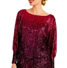 Trina Turk Sprite 3 Top Size M 8-10 Hot Pink &Purple Sequin Blouson Top NWT $378