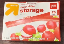up & up Slider Storage Bags  Quart 76ct BPA FREE new with slight tear in the box