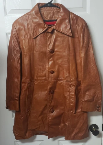 Vintage 1970's Buckboard Leather Jacket Brown Men's Size 40 with Zipper Lining - product listing photo