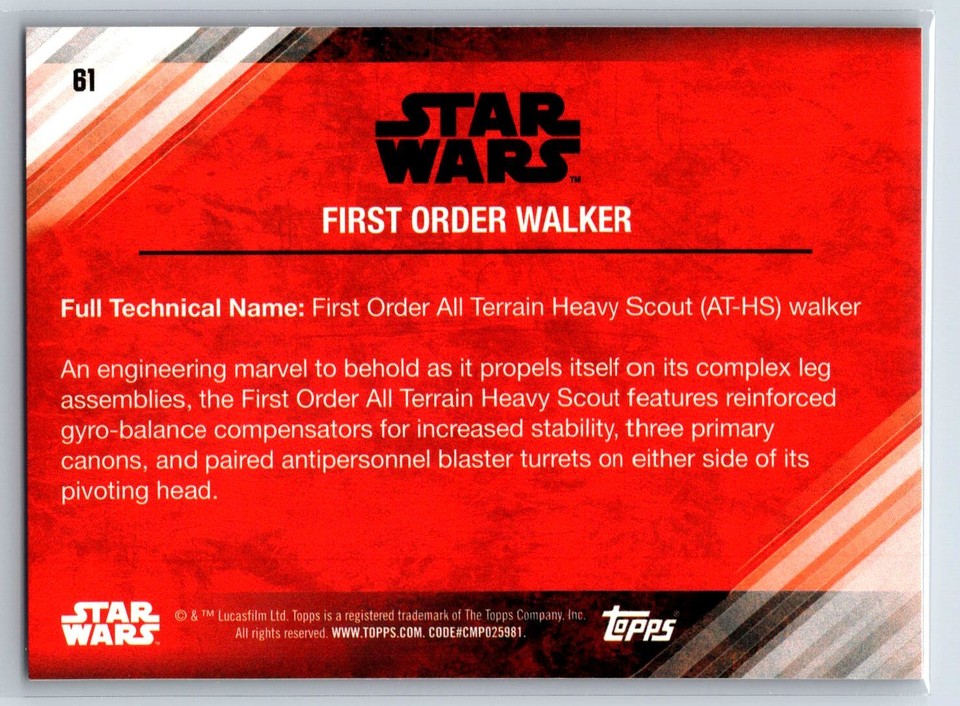 2017 Topps Star Wars: The Last Jedi First Order Walker Green Parallel ...