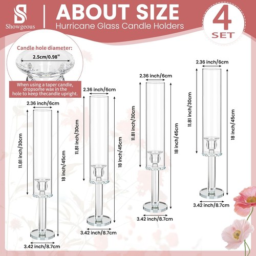 Showgeous 4 Pcs Hurricane Candle Holder,18 inch Tall Hurricane Glass Candle H... - Picture 2 of 8